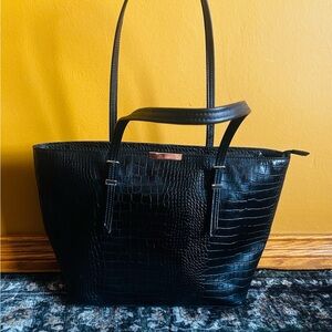 Kelly & Katie Black Croc-Embossed Tote